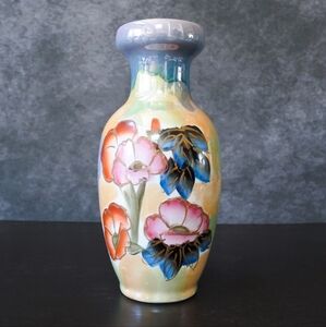 Vintage Hand Painted Lusterware Floral Ceramic Vase